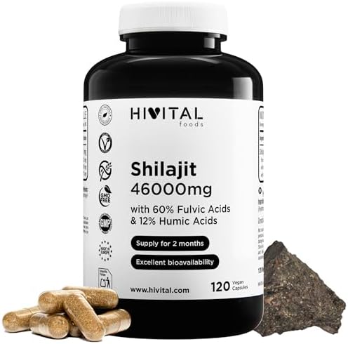 Shilajit puro 46000 mg. 120 cápsulas veganas para 2 meses de trat...