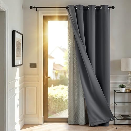 TOPICK Rideau Occultant Isolant Thermique Anti Chaleur Froid, Double Couche Amovible, 132x214cm (LxH) Lot de 1 à Oeillets, Tenture Opaque pour Porte Chambre...