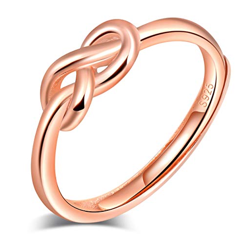 INFINIONLY Anillo abierto de plata de ley 925 para mujer, con símbolo de infinito, oro rosa, anillo de boda, tamaño ajustable Cover
