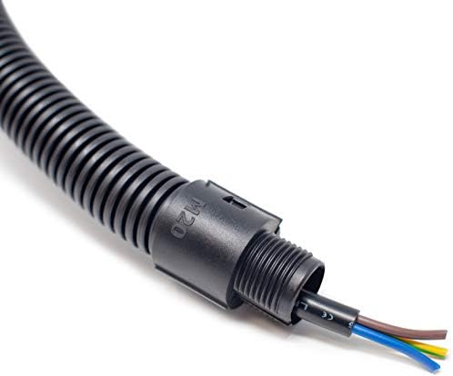 Flexible Conduit Outdoor Cable Contractor Pack IP40 10M Coil - Underground, External Trunking, Electrical Ducting, Hose Pipe Wire Protection. Polypropylene w/Fittings - 10 Glands and Locknuts (M32)