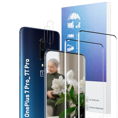 Screen Protector OnePlus 7 Pro/ 7T Pro, Tempered Glass Protective Film, [Case Friendly][Anti-Scratch][Anti-Shatter][HD Clear][Bubble Free], 2+2 Pack Tempered Glass