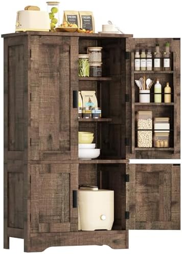 TEENFON Storage Cabinet with 4 Doors, 43.3" H Farmhouse Kitchen C...