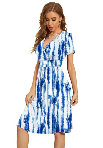 Image of WEACZZY Women's Summer Short Sleeve Casual Dresses V-Neck Floral Party Dress with Pockets
