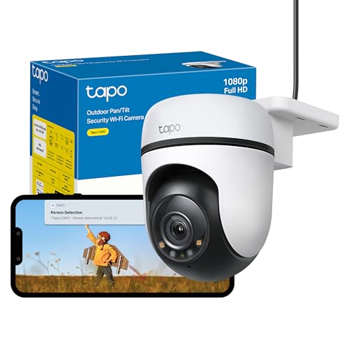 Tapo C500 1080P Full HD Outdoor Pan/Tilt Security Camera, 360°Motion Tracking, IP65, Smart Person Detection, Colour Night Vision, Cloud and Local Storage, Works With Alexa and Google, No Monthly Fee