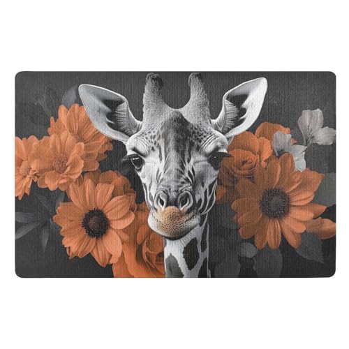 Felpudos Jirafa con Estampado Floral Suaves Felpudo Resistente Alfombras Baño para Dormitorio Portón Jardín 40X60 Cm