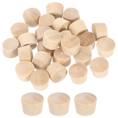Image of uxcell 26Pcs Wood Button Plugs, 11mm /0.43 inch Flat Head Hardwood Screw Hole Plug Wooden Caps Buttons Wood Plug for Furniture Woodworking Craft Decor (12.5mm x 11mm)
