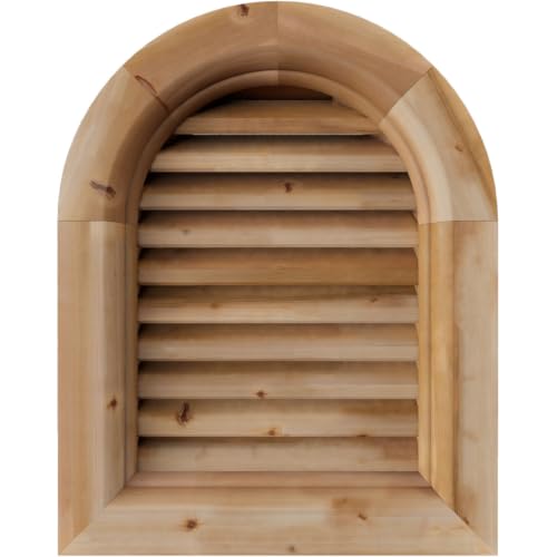 Ekena Millwork GVWRT28X3400SFUWR Unfinished, Functional, Smooth Western Red Cedar 28" Width x 34" Height Round Top Gable Vent with Brick Mould Face Frame