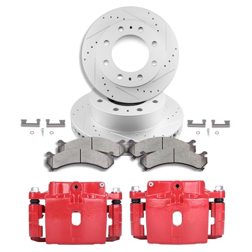 Image of cciyu Front Brake Kits with Calipers - 2 Dics Rotors & 4 Ceramic Pads & 2 Calipers With Bracket fit For Chevy For Express 2500 03-05,For Chevrolet For Tahoe 05-06,For GMC For Savana 2500 03-05(8PCS)