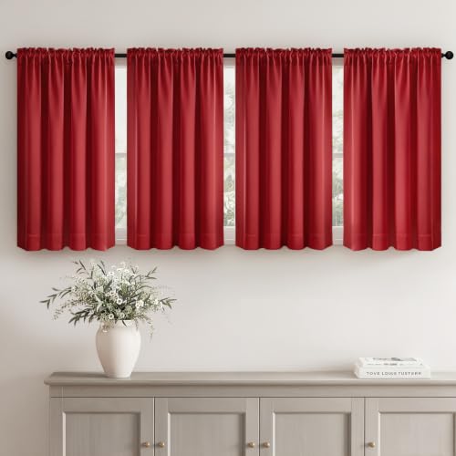 Image of MIULEE 4 Panels Short 45 Inch Blackout Kitchen Curtain Christmas Red