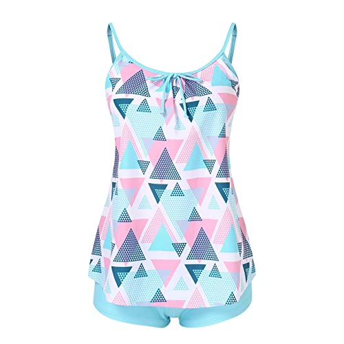 Plus Size Swimsuit For Women Women Vintage Print Bowknot Strappy Back Tankini Set Two Piece Swimdress Panty Bathing Blue #TOP3