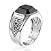 BONLAVIEGEM Vintage Mens Black Onyx Rings 925 Sterling Silver Mens Ring Celtic Mens Cocktail Rings Mens Simulated Obsidian Ring Pinky Thumb Ring Band for Dad Father Jewelry Gift Size 10
