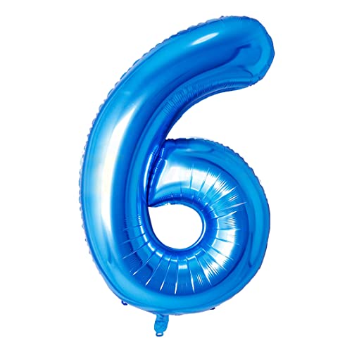 Ballon Anniversaire 6 Bleu, XXL Ballon Numéro 6, Numero 6 Ballon Geant Metallique Bleu, 40 Pouces Decoration 6. Anniversaire Garcon Ballon, vole à l'hélium Cover