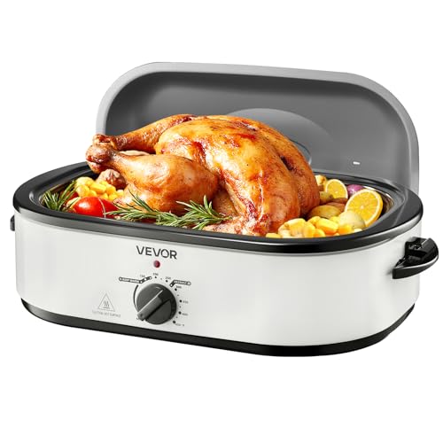 Image of VEVOR Roaster Oven, 18QT Electric Roaster Oven, 150-450℉ Adjustable Temperature Electric Roasting Pan, Multifunctional Electric Roasters with Self-Basting Lid, Removable Pan and Rack for Holiday