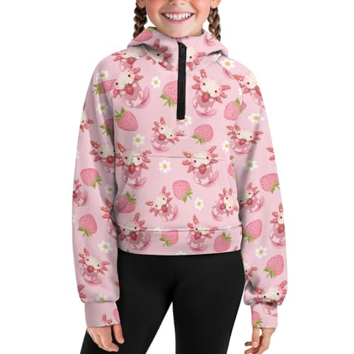 Girls Hoodies Half Zip Pullover with Soft Fabric Long Sleeve Breathable Fall Sweatshirts for Age 5-14 Years2