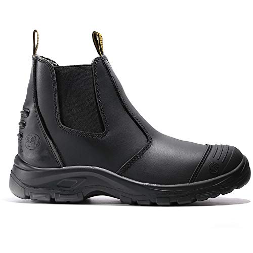 New Arrivals diig Work Boots for Men, Steel Toe Waterproof Working Boots, Slip Resistant Anti-Static Slip-on Safety EH Working Shoes 6 8 9 10 11 12 13 (LV812, 9.5-BLK)
