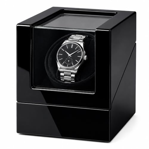 Image of Automatic Watch Winder, Ultra-Quiet Motor (<10dB), Single Watch Winder Box with AC & Battery Power, Hand-Polished High-Gloss Piano Finish, Luxury Watch Winder for Men, Fits Most Automatic Mechanical Watches