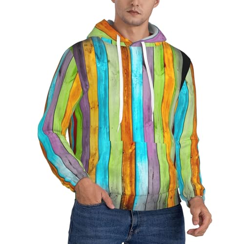 Sweat à capuche imprimé planches en bois pour homme avec cordon de serrage