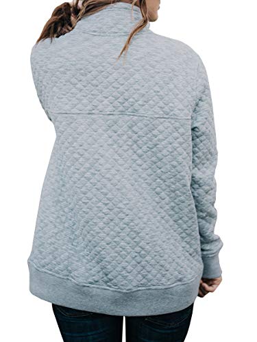 Womens Buffola Plaid Pullover Sweaters Quilted Polo Neck Long Sleeve Thermal Sweatshirts Grey