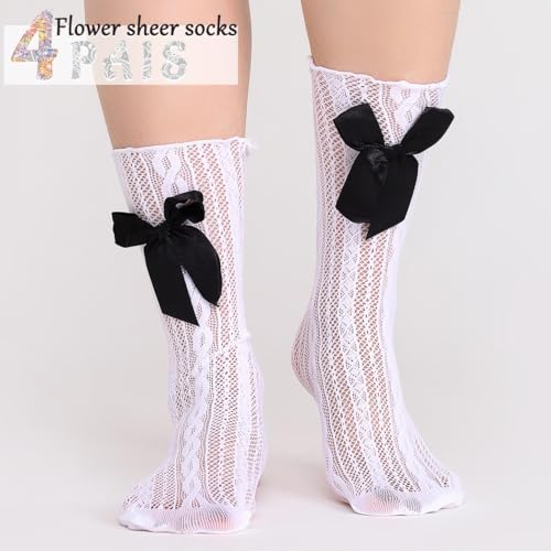 Image of Campsis Lace Socks Black Mesh Lace Socks Lolita Dress Sock for Women and Girls(4 Pairs)