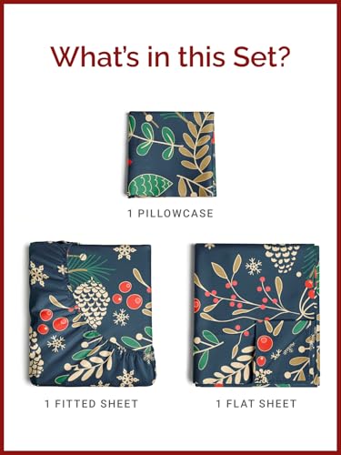 Twin Christmas Joy Sheet Set - Holiday Xmas Pattern Bedding Set - Deep Pockets - Snug Fit - 3 Piece - Wrinkle Free & Easy Care - Comfy Festive Winter - Holiday Sheets for Women, Men, Kids and Teens