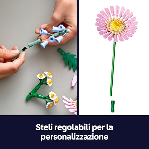Botanicals Bouquet di Fiori Estivi con Campanule, Rosa, Tulipano e Altri Fiori Finti - Decorazione Floreale di Casa - Gioco della Natura per Bambine da 9 Anni - Regalo di Compleanno - 10347 - Lego - Immagine 5