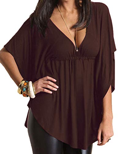 Ranessa Women Plus Size Tops Sexy V Neck Batwing Short Sleeve Casual Loose Blouses