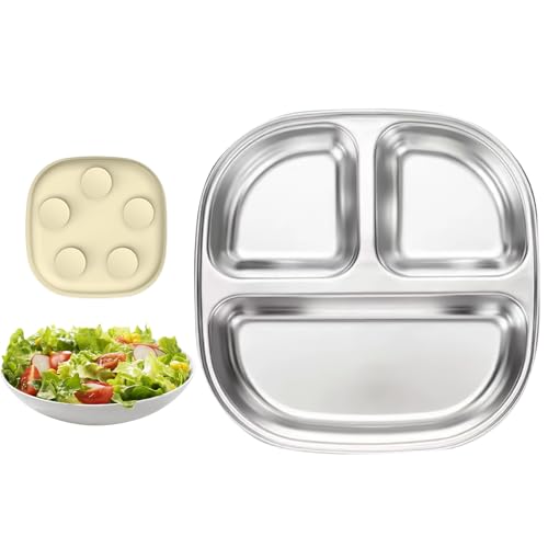 Evnbhgyu Kids Plates - 吸引式ベビープレート 離乳食食器 育児用品 | 滑り止め機能付きステンレス製食器 子供用食事道具 家庭用 外出先 保育園 | 幼稚園 保育園 外出先 アウトドア キャンプ用