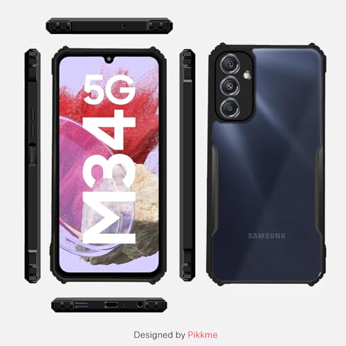 Image of Pikkme Back Cover for Samsung Galaxy M34 5G / F34 5G | Ultra Hybrid Shockproof Case | Full Camera Protection | Raised Edges | Clear Transparent Bumper Case (Black)