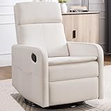 Ketaiyou Swivel Rocking Recliner Chair for Adults, Rocker Nursery Glider Chair for Living Room Bedroom, Upholstered Fabric Reclining Single Sofa Chair(Beige)