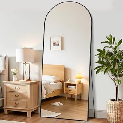 Suidia Arched Full Length Mirror, 59"x19" Floor Mirror Freestanding, Floor Standing Full Body Mirror with Stand for Bedroom, Hanging Mounted for Living Room Cloakroom, Black