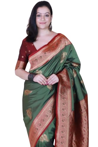 Image of SGF11 Women's Kanjivaram Pure Soft Silk Saree With Blouse Piece