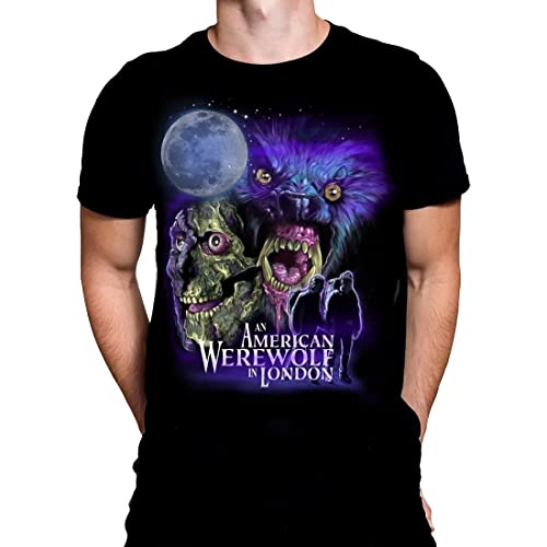 Image of American Werewolf Full Moon Mens Tshirt Halloween Gothic Horror Print, Black Graphic T-Shirt, Movie Poster Tee
