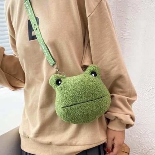 Green Frog Plush Crossbody Bag, Cute Kawaii Anime Purse, Fluffy Stuffed Animal Shoulder Handbag for Women, Girls3
