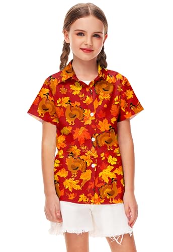 Image of Remimi Unisex Kids Halloween Shirt Boys Pumpkin Ghost Shirts Hawaii Button Up Tops 5-14 Years
