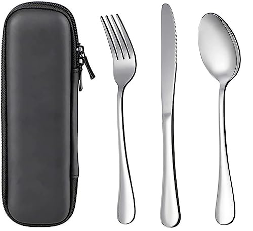 Lemurmure 0613 Premium Quality 18/8 Stainless Steel Fork,Knife,And Spoon In Case,Travel Utensils With Case,Reusable Camping Silverware Set,Portable Design For Travel,Lunch Box,Dorm,Work,Picnic cover