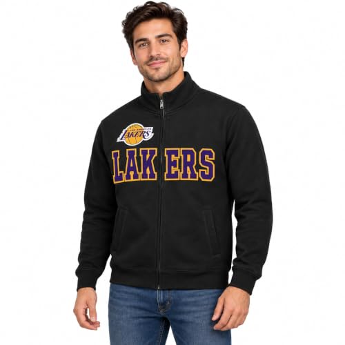 Blue 84 Los Angeles Lakers NBA Officially Licensed Full Zip Sweatshirt Twill Applique Embroidery Shield, Large Team Color