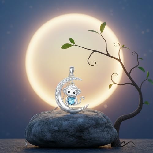 Image of PROESS Animal Birthstone Necklace 925 Sterling Silver Otter /Axolotl /Hippo /Elephant /Dachshund /Monkey /Red Panda Pendant Necklace Animal Birthstone Jewelry Gifts for Women