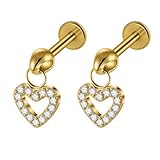 2 piercings de mariposa y luna y corazón para labret G23 de titanio con incrustaciones de circonita de 16 g, aretes de tuerca para tragus, cartílago, hélice, caracola, lóbulo, labio, monroe (colgante