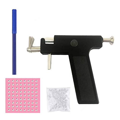 💕💕 【Ottima qualità】 Realizzato con metallo, plastica e silicone di qualità superiore, robusto e durevole, inodore e non velenoso, sicuro da usare. Pistola professionale per piercing all'orecchio, fora le orecchie e il naso, indolore e sicura.