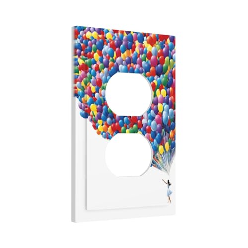 Decorative Outlet Covers Girl Holding Colorful Balloons 1 Gang Duplex Light Switch Cover Plate Wall Plates for Electrical Outlets Switchplate Faceplate for Country Bedroom Home Decor