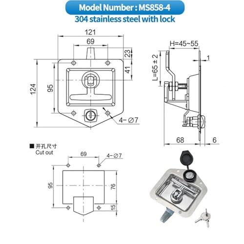 Serrure de panneau MS858 inox pour armoire industrielle robuste - 3