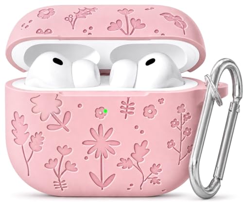 Image of Emoh Roced Case for Airpods Pro 3,Silicone Flower Engraved Cases Compatible with Apple AirPods Pro 3rd Generation 2025, Shockproof, Anti-Scratch, Protective Case Cover (Pink, for AirPods pro 3)
