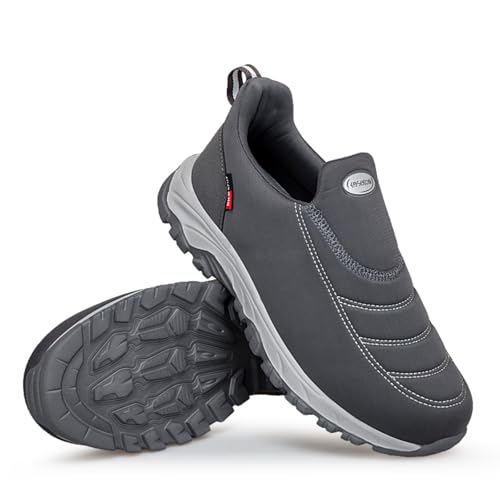 ZVJV Sneaker utan skosnören slip på sneaker personsko ålder extra stor diabetisk lämplig sko för Hallux Tendinit Valgus ortopedisk unisex herr dam, Färg: grå, 42 EU