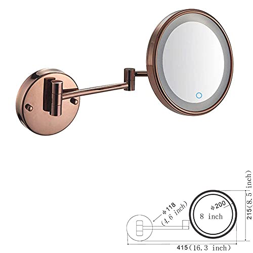 Miroir de Maquillage Mural Haut de Gamme 8 Pouces Or Rose avec Zoom 3X