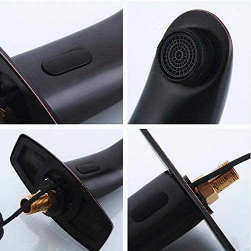 Fyeer Black Automatic Motion Sensor Touchless Bathroom Sink Faucet With Hole Cover Plate,Battery Powered With Control Box And Temperature Mixer,Hands Free Bathroom Tap #TOP2