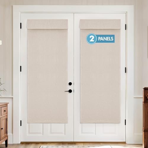 MIULEE 2 Panels 100% Blackout Linen French Door Curtains Set of 2, Privacy No Drill Thermal...
