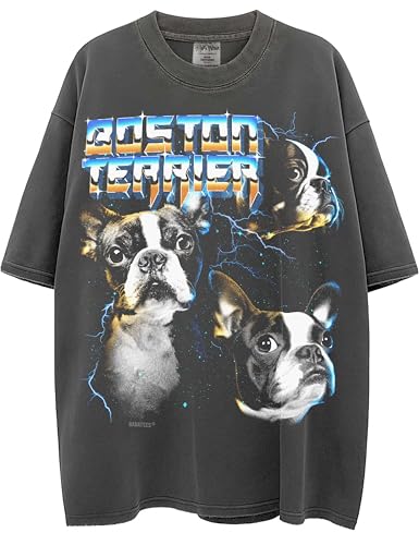 Boston Terrier Washed & Oversized Heavyweight Shaka-Wear Heavy Metal Drop Shoulder Tshirt