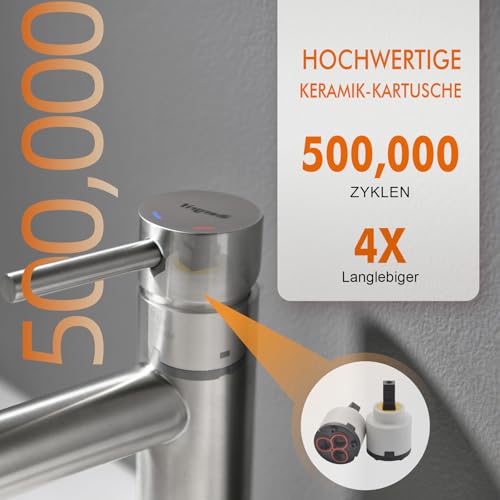 Ibergrif Waschtischarmatur aus Edelstahl gebürstet – Einhebelmischer mit Keramikkartusche, Perlator und 3/8 Zoll Anschluss, Modell M11103