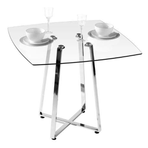 Premier Housewares Square Glass Dining Table - Chrome Legs, H76 x W90 x D90cm