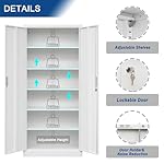 Metal Storage Cabinet with 2 Doors and 5 Adjustable Shelves, 71” White Locking Steel Tool Cabinet for Garage/Pantry/Kitchen/Living Room/Bathroom/Office - Image 4